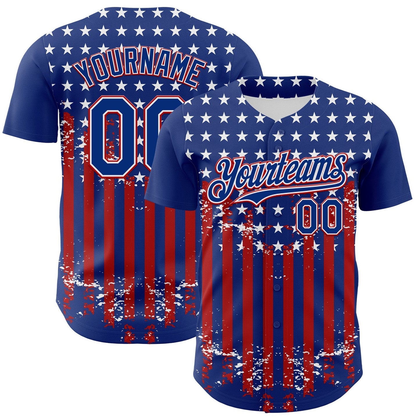 Custom Royal Red-White 3D Retro American Flag Authentic Baseball Jersey baseball jersey product view 1
