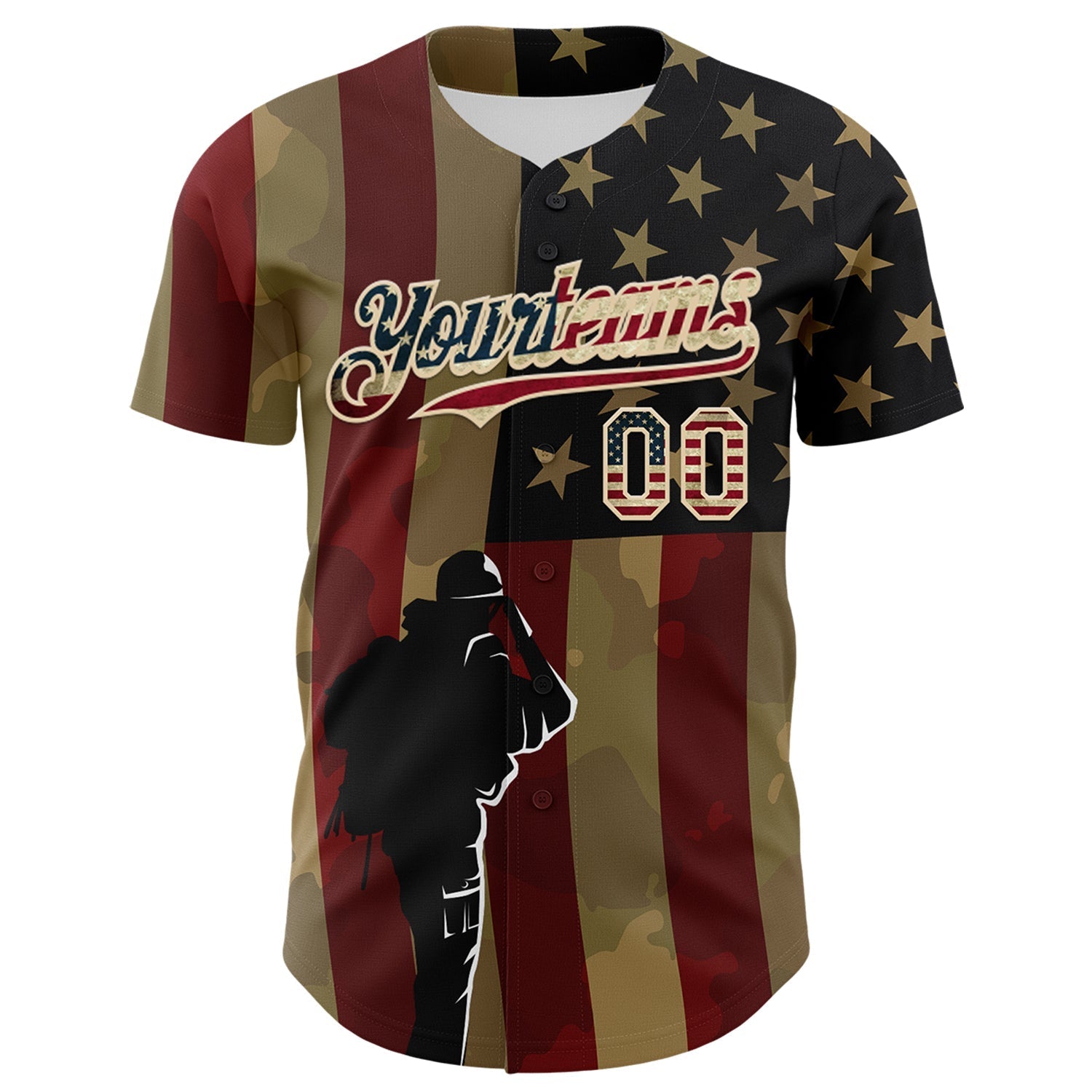 Custom Camo Vintage USA Flag-City Cream 3D American Flag Military Army Authentic Salute To Service Baseball Jersey baseball jersey product view 2
