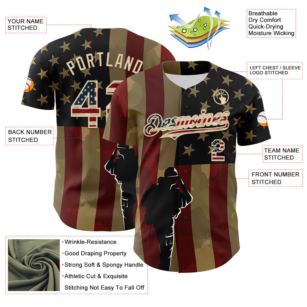 Custom Camo Vintage USA Flag-City Cream 3D American Flag Military Army Authentic Salute To Service Baseball Jersey baseball jersey product view 3