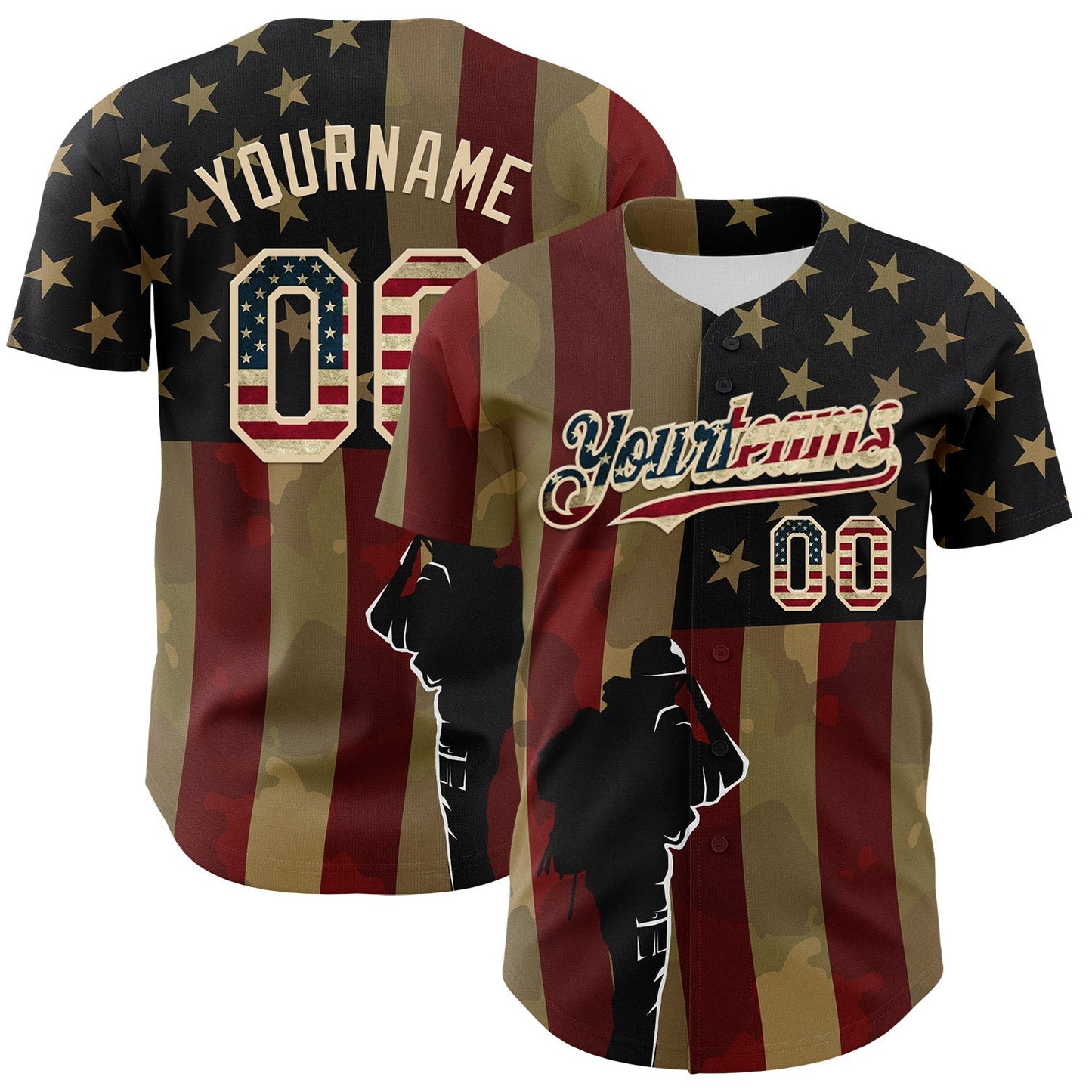 Custom Camo Vintage USA Flag-City Cream 3D American Flag Military Army Authentic Salute To Service Baseball Jersey baseball jersey product view 1