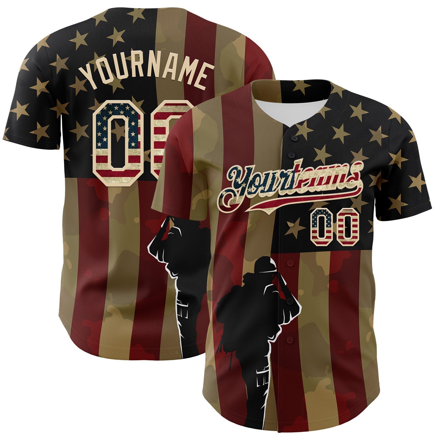Custom Camo Vintage USA Flag-City Cream 3D American Flag Military Army Authentic Salute To Service Baseball Jersey baseball jersey product view 1