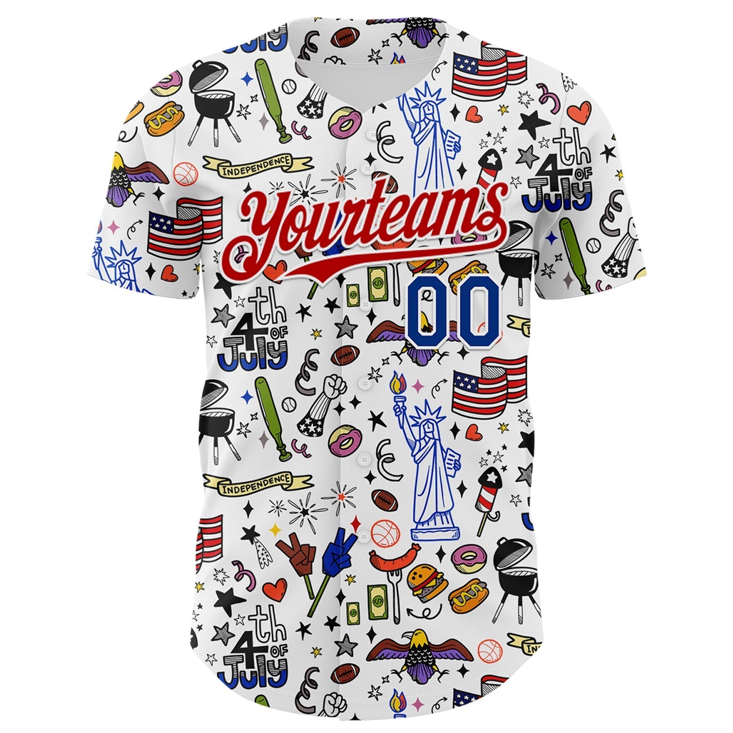 Custom White Royal-Red 3D American Flag Independence Day National Symbols Authentic Baseball Jersey baseball jersey product view 2