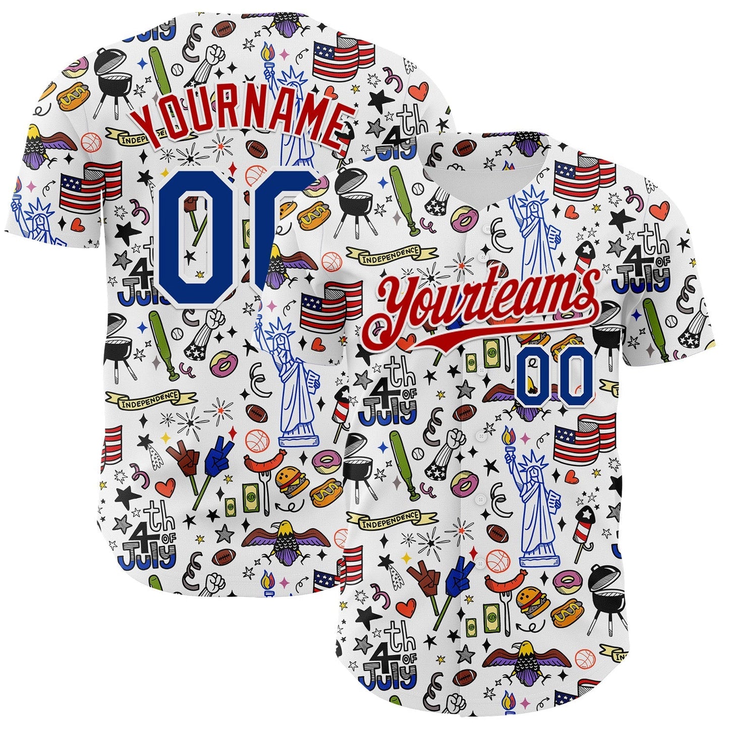 Custom White Royal-Red 3D American Flag Independence Day National Symbols Authentic Baseball Jersey baseball jersey product view 1