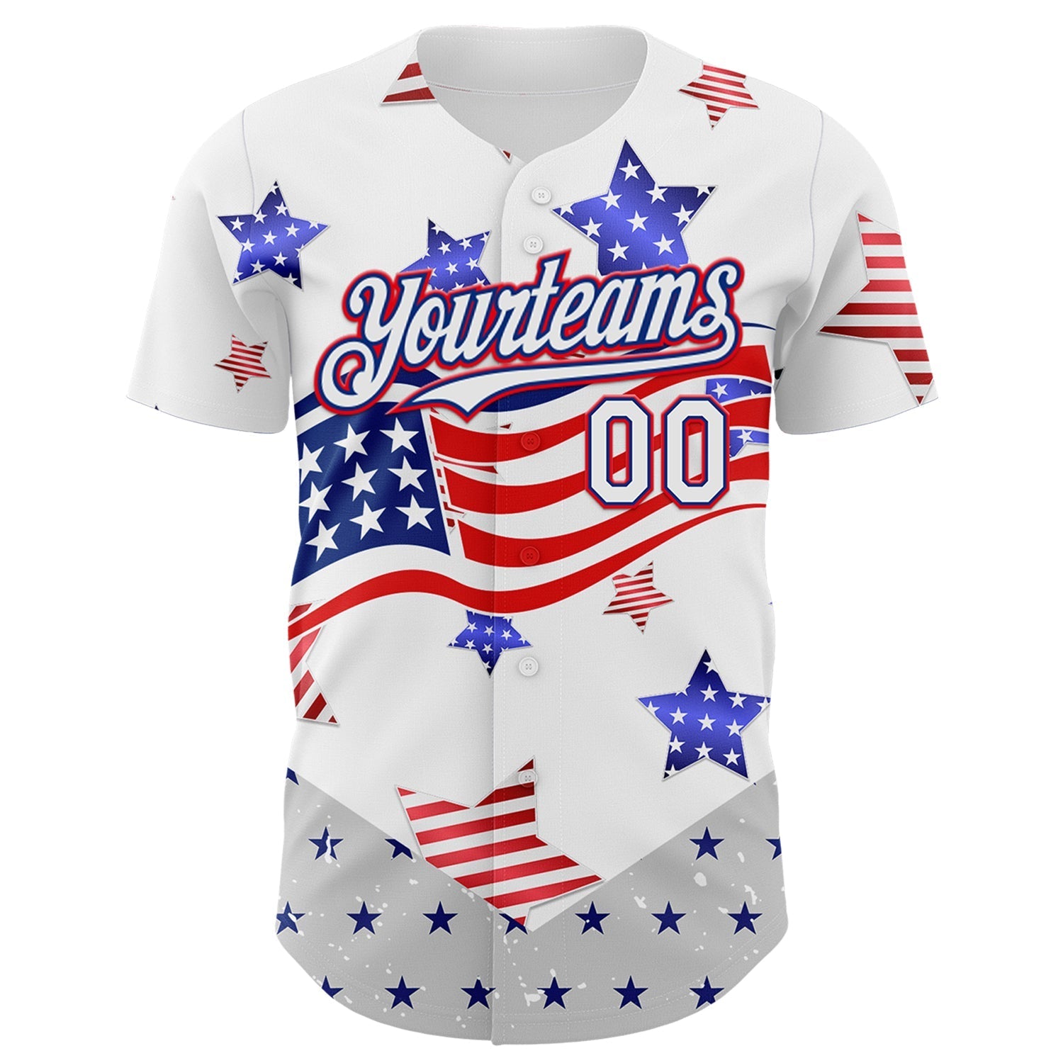 Custom White Royal-Fire Red 3D American Flag Stars Authentic Baseball Jersey baseball jersey product view 2