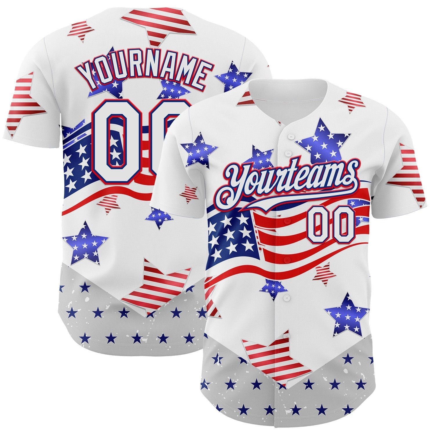 Custom White Royal-Fire Red 3D American Flag Stars Authentic Baseball Jersey baseball jersey product view 1