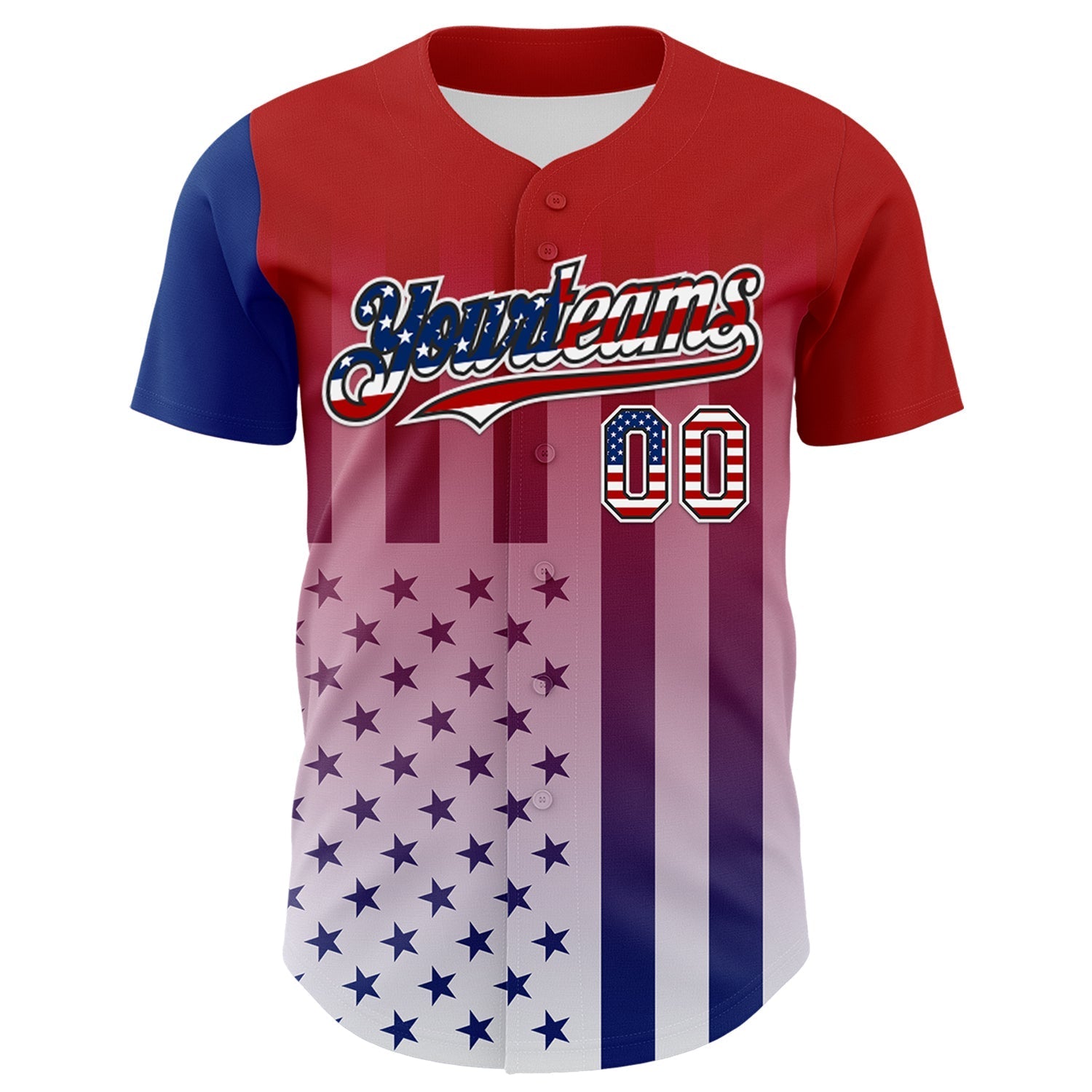 Custom Red USA Flag Royal Black-White 3D Gradient American Flag Authentic Baseball Jersey baseball jersey product view 2