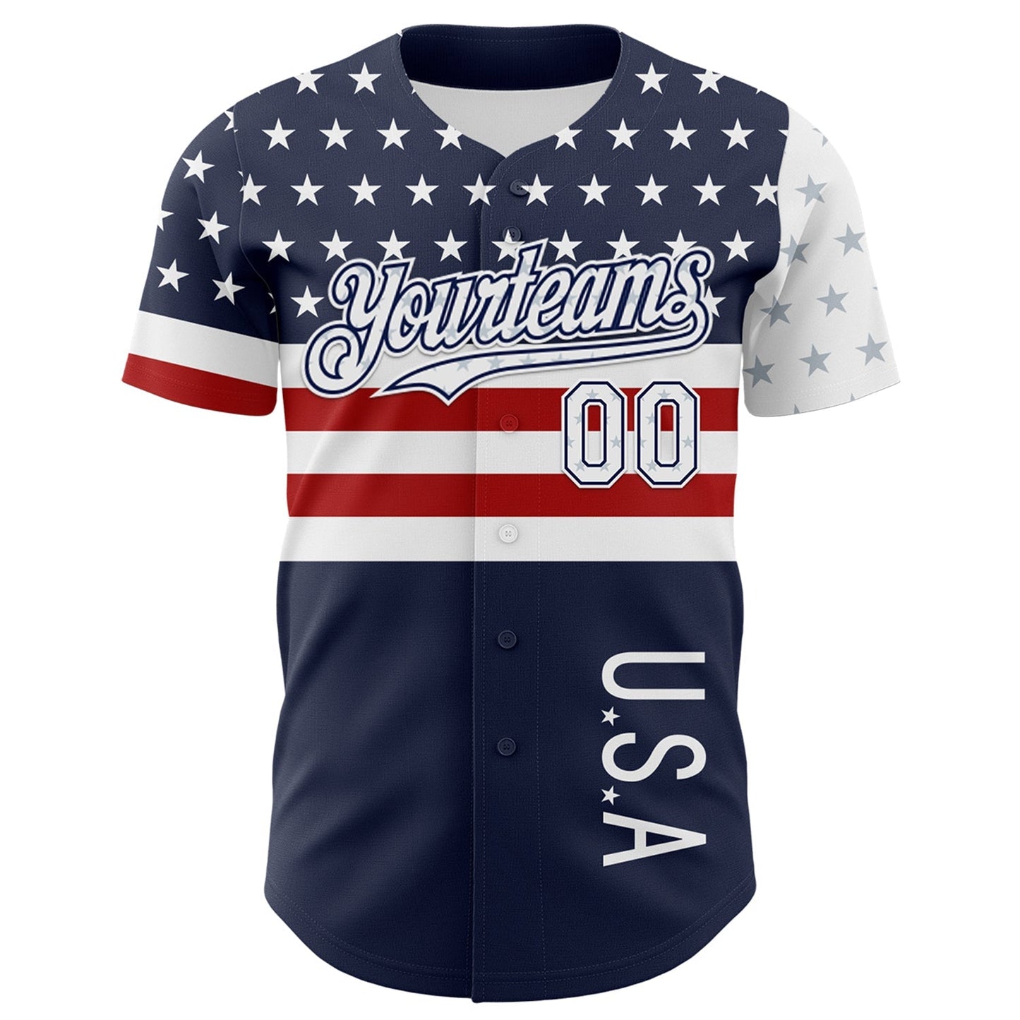 Custom Navy Star Red-White 3D American Flag Authentic Baseball Jersey baseball jersey product view 2
