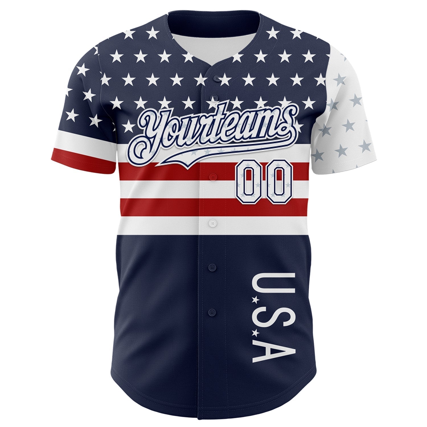 Custom Navy Star Red-White 3D American Flag Authentic Baseball Jersey baseball jersey product view 2