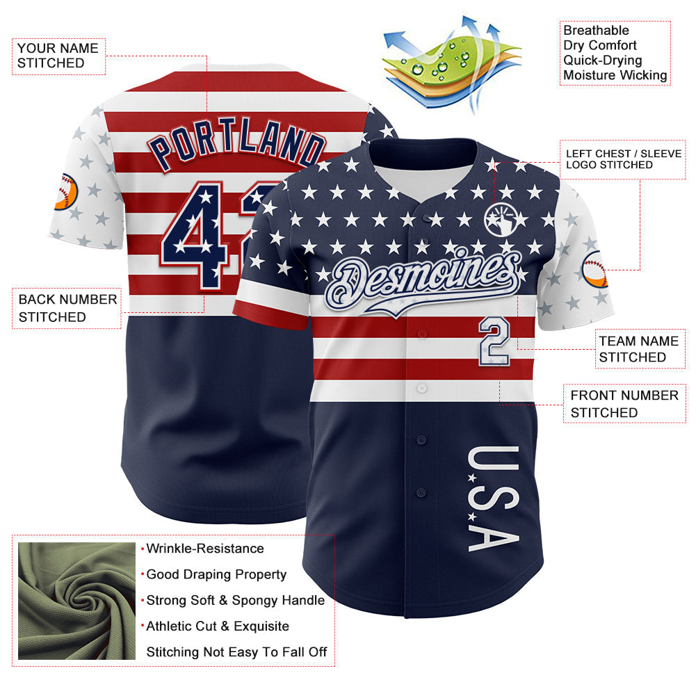 Custom Navy Star Red-White 3D American Flag Authentic Baseball Jersey baseball jersey product view 3