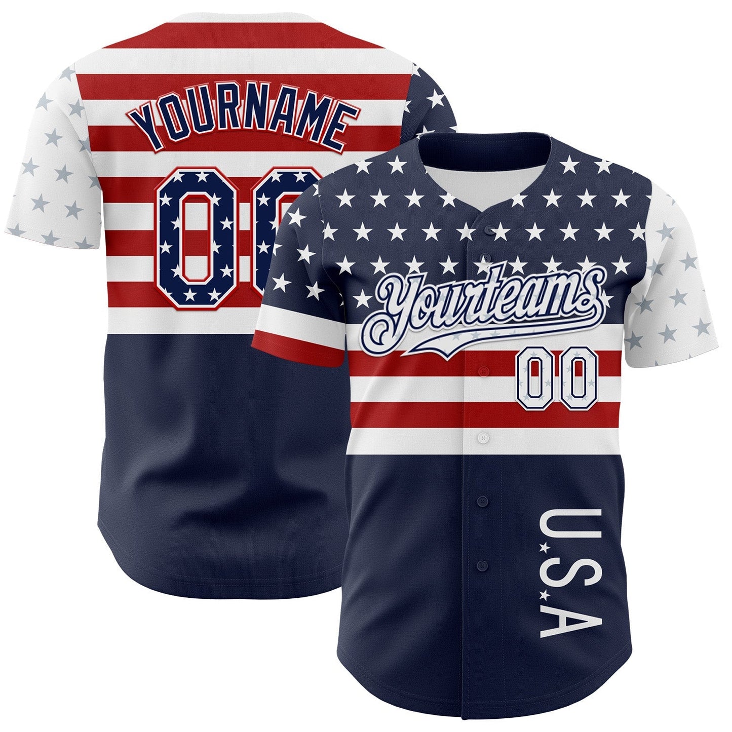 Custom Navy Star Red-White 3D American Flag Authentic Baseball Jersey baseball jersey product view 1
