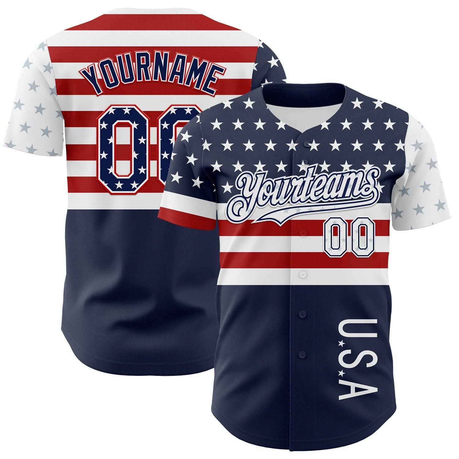 Custom Navy Star Red-White 3D American Flag Authentic Baseball Jersey baseball jersey product view 1