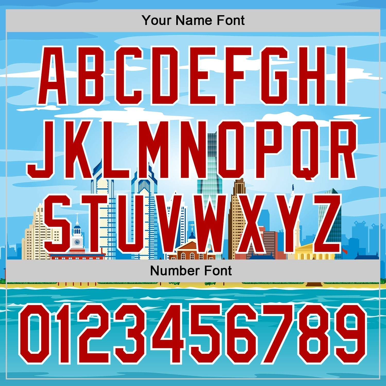 Custom Blue Red-White 3D Pattern Design Philadelphia Cityscape Skyline Authentic Baseball Jersey baseball jersey product view 5