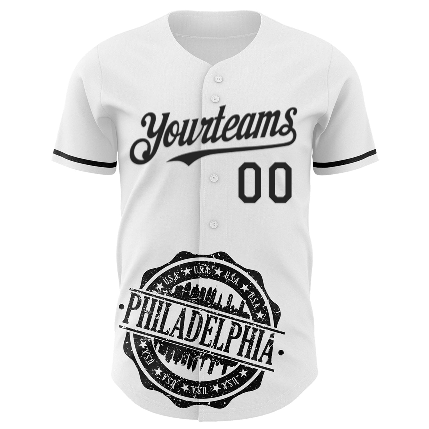 Custom White Black 3D Pattern Design Philadelphia Cityscape Liberty Bell Authentic Baseball Jersey baseball jersey product view 2