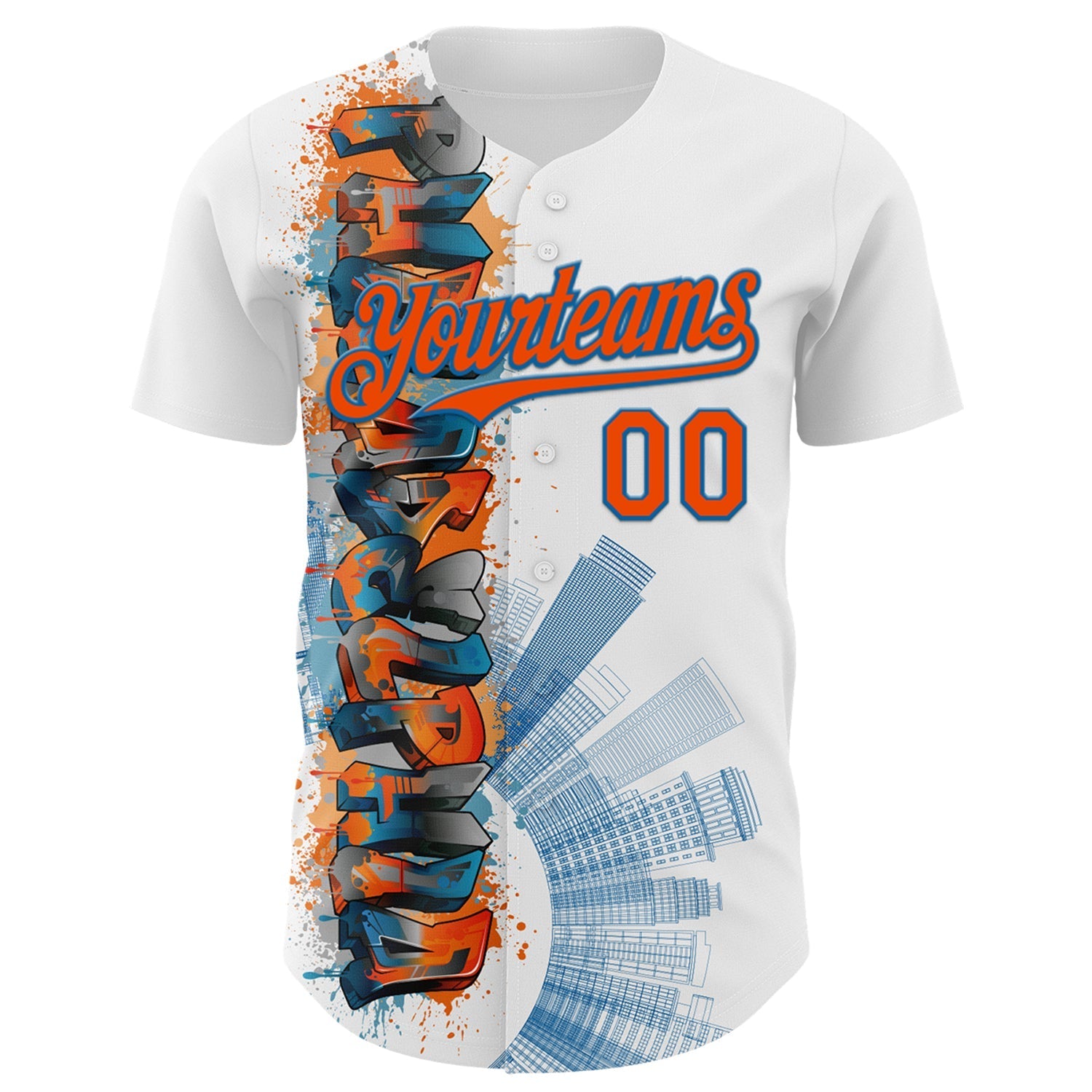 Custom White Orange-Blue 3D Pattern Design Philadelphia Cityscape Skyline Authentic Baseball Jersey baseball jersey product view 2