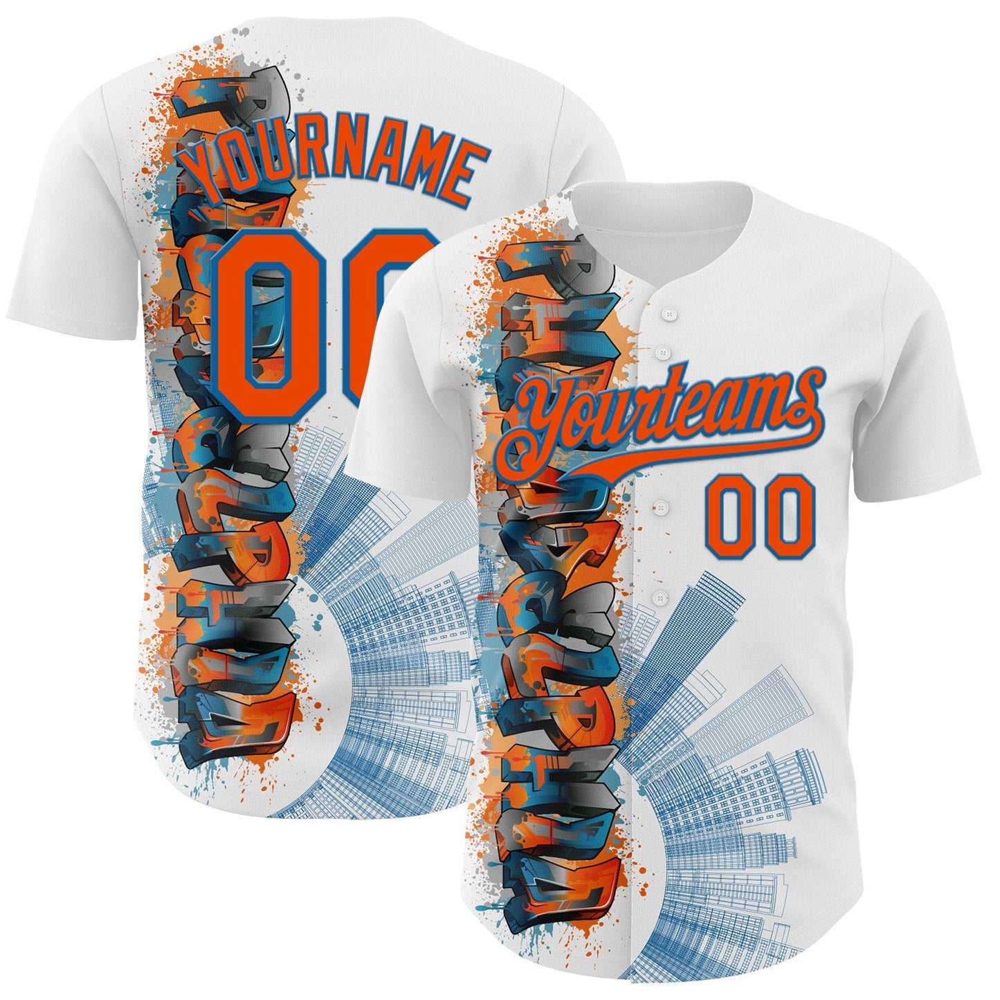 Custom White Orange-Blue 3D Pattern Design Philadelphia Cityscape Skyline Authentic Baseball Jersey baseball jersey product view 1