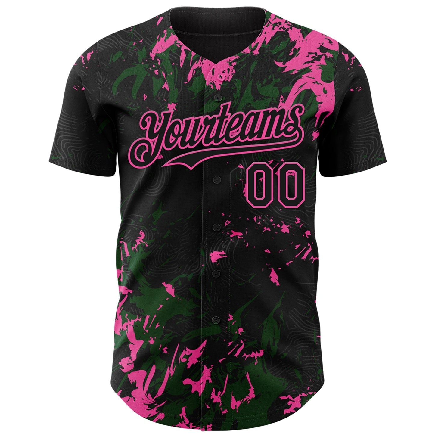 Custom Black Green-Pink Splash Authentic Baseball Jersey baseball jersey product view 2