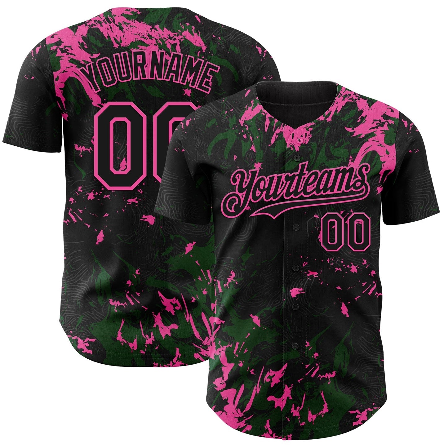 Custom Black Green-Pink Splash Authentic Baseball Jersey baseball jersey product view 1
