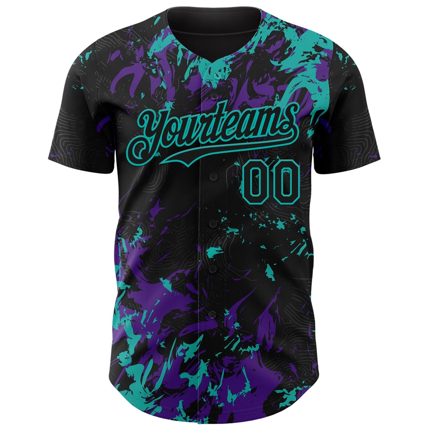 Custom Black Purple-Aqua Splash Authentic Baseball Jersey baseball jersey product view 2
