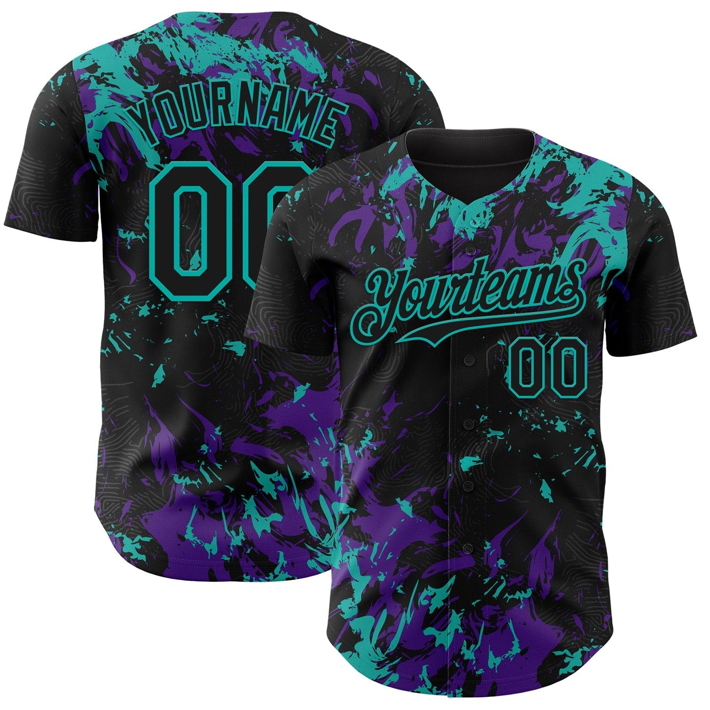 Custom Black Purple-Aqua Splash Authentic Baseball Jersey baseball jersey product view 1
