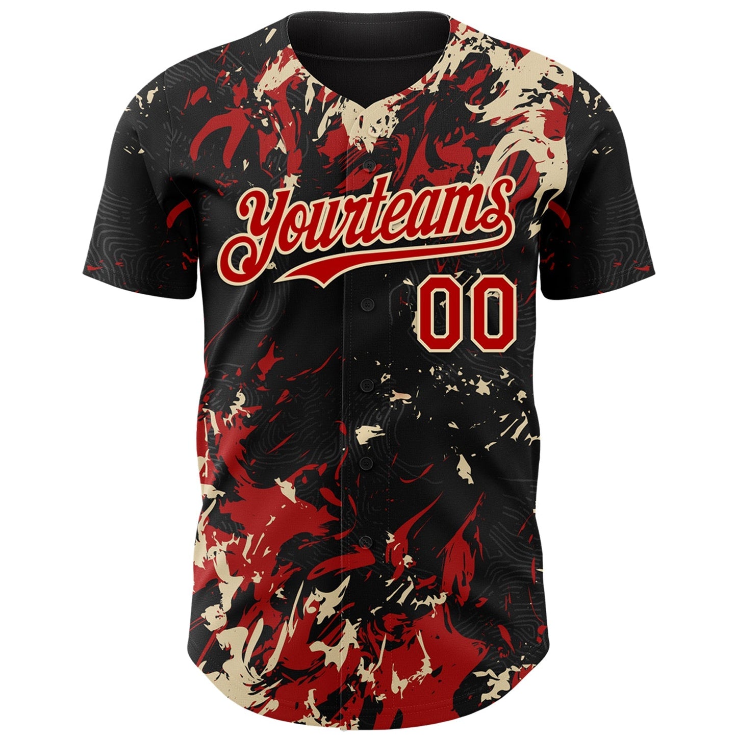 Custom Black Red-Cream Splash Authentic Baseball Jersey baseball jersey product view 2