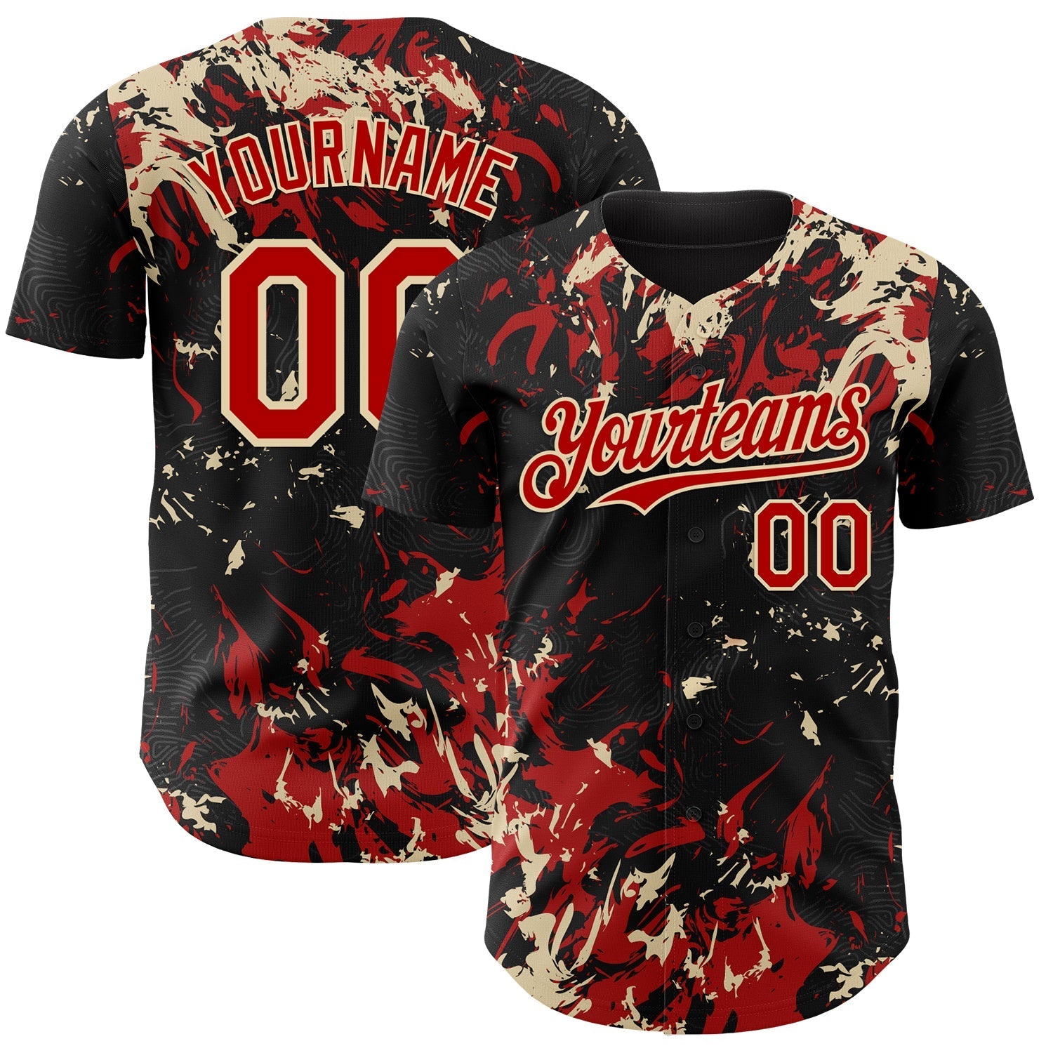 Custom Black Red-Cream Splash Authentic Baseball Jersey baseball jersey product view 1