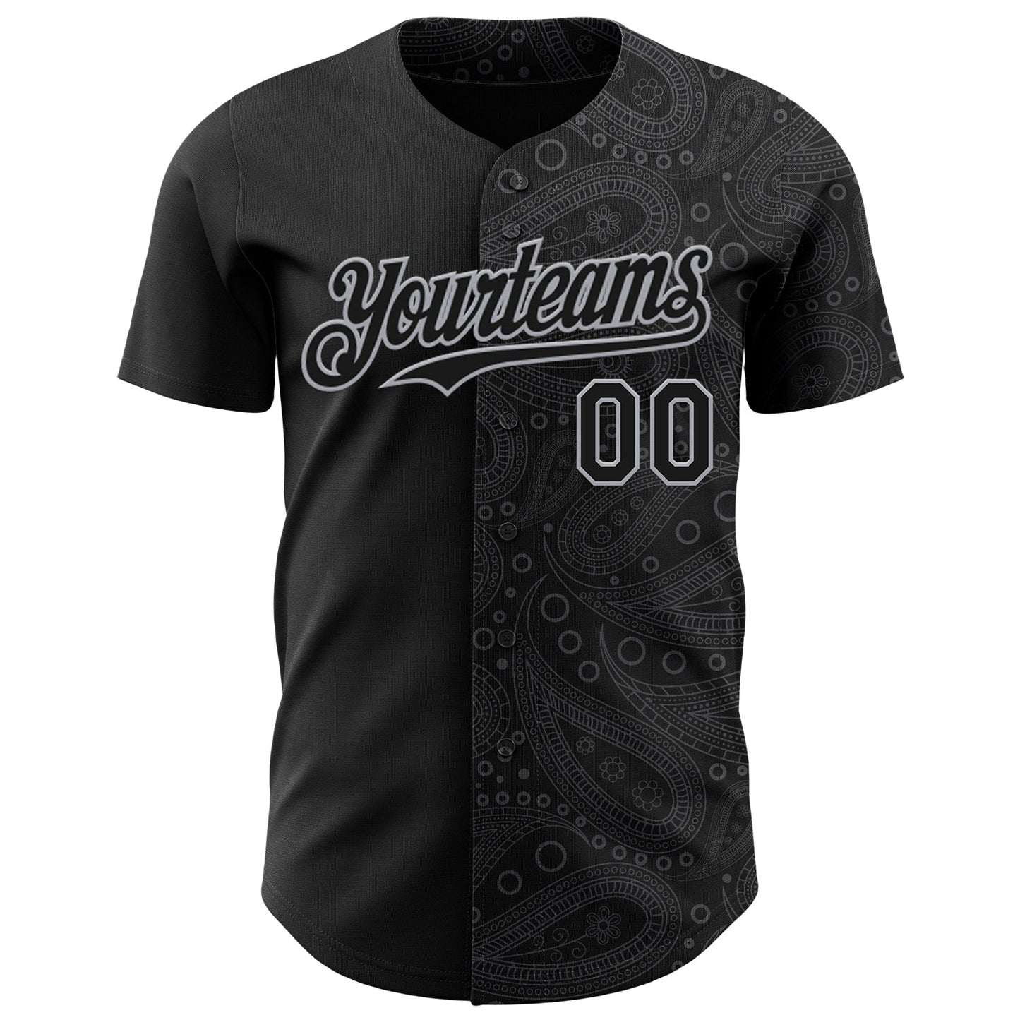 Custom Black Gray Rave Party Ethnic Paisley Bandana Authentic Baseball Jersey baseball jersey product view 2