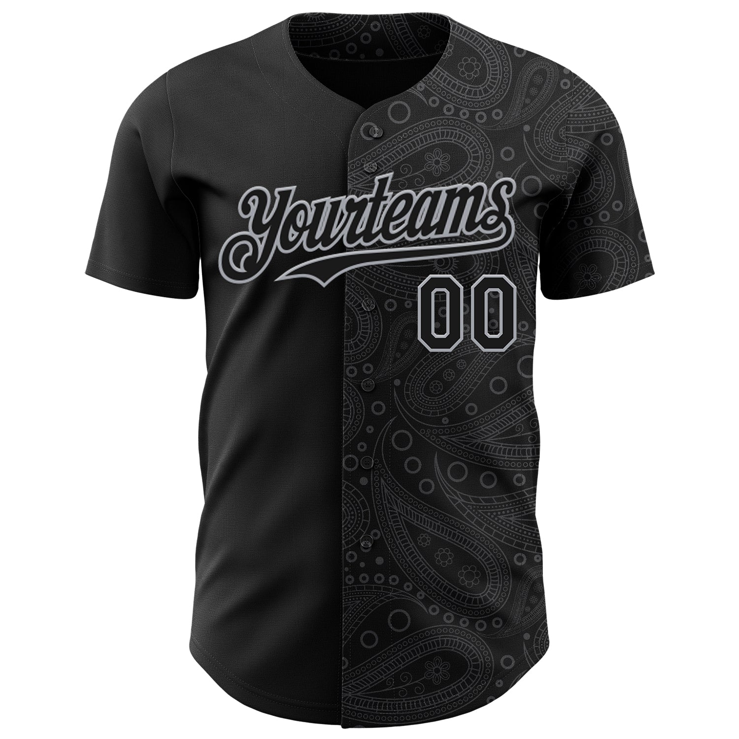 Custom Black Gray Rave Party Ethnic Paisley Bandana Authentic Baseball Jersey baseball jersey product view 2