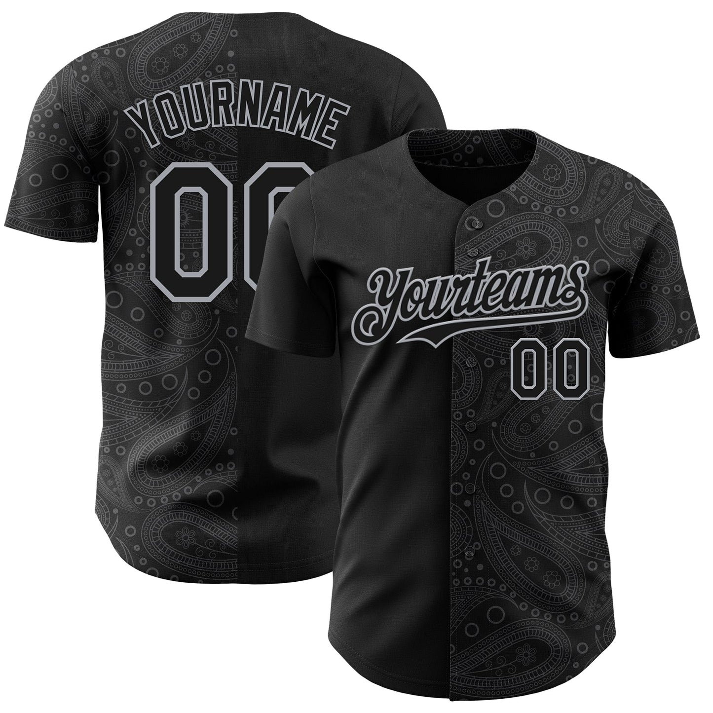 Custom Black Gray Rave Party Ethnic Paisley Bandana Authentic Baseball Jersey baseball jersey product view 1