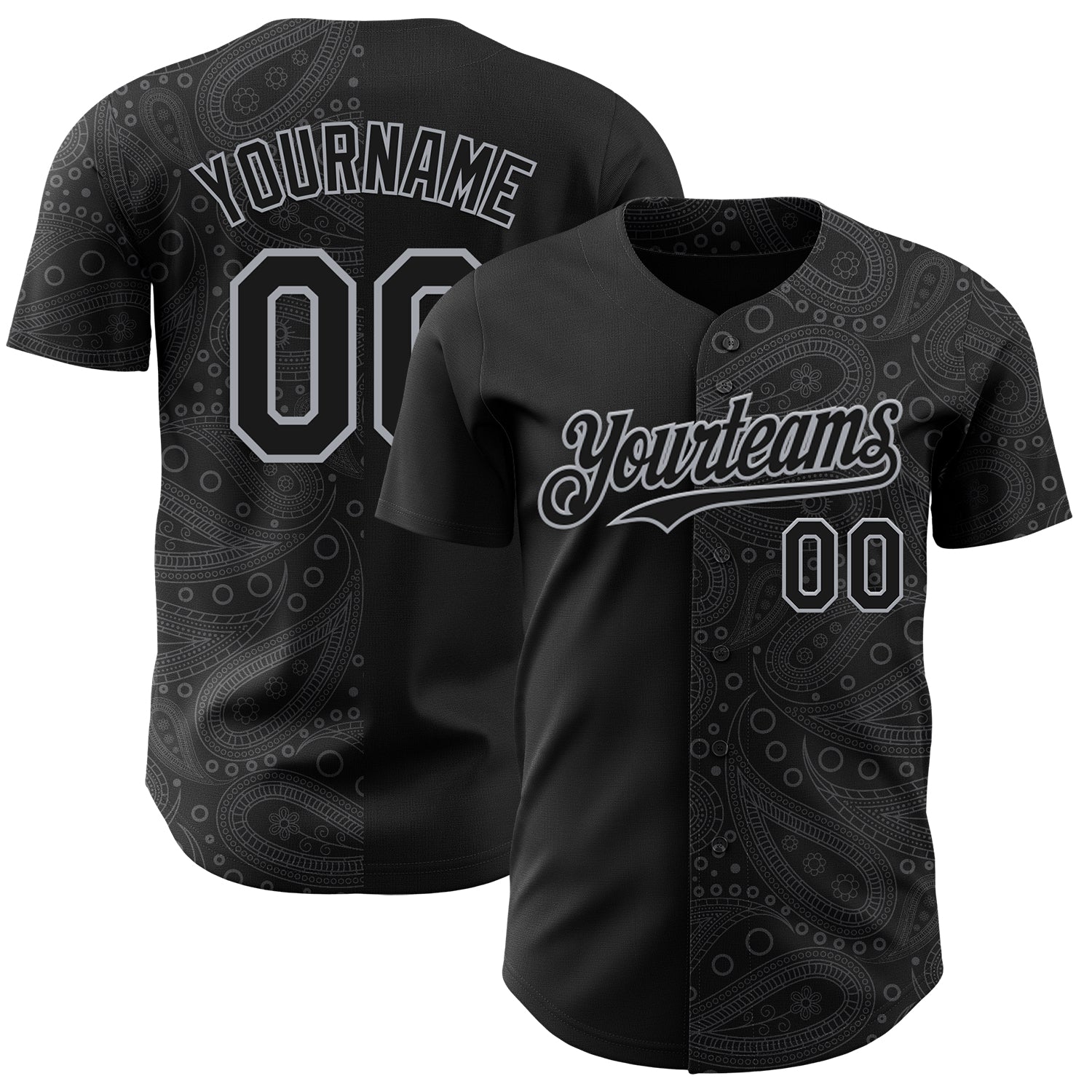 Custom Black Gray Rave Party Ethnic Paisley Bandana Authentic Baseball Jersey baseball jersey product view 1