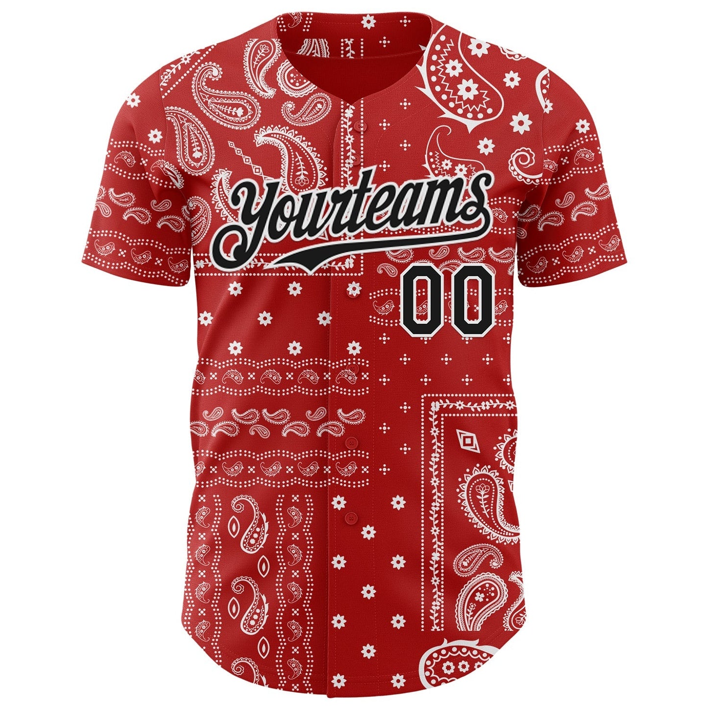 Custom Red Black-White Rave Party Ethnic Paisley Bandana Authentic Baseball Jersey baseball jersey product view 2