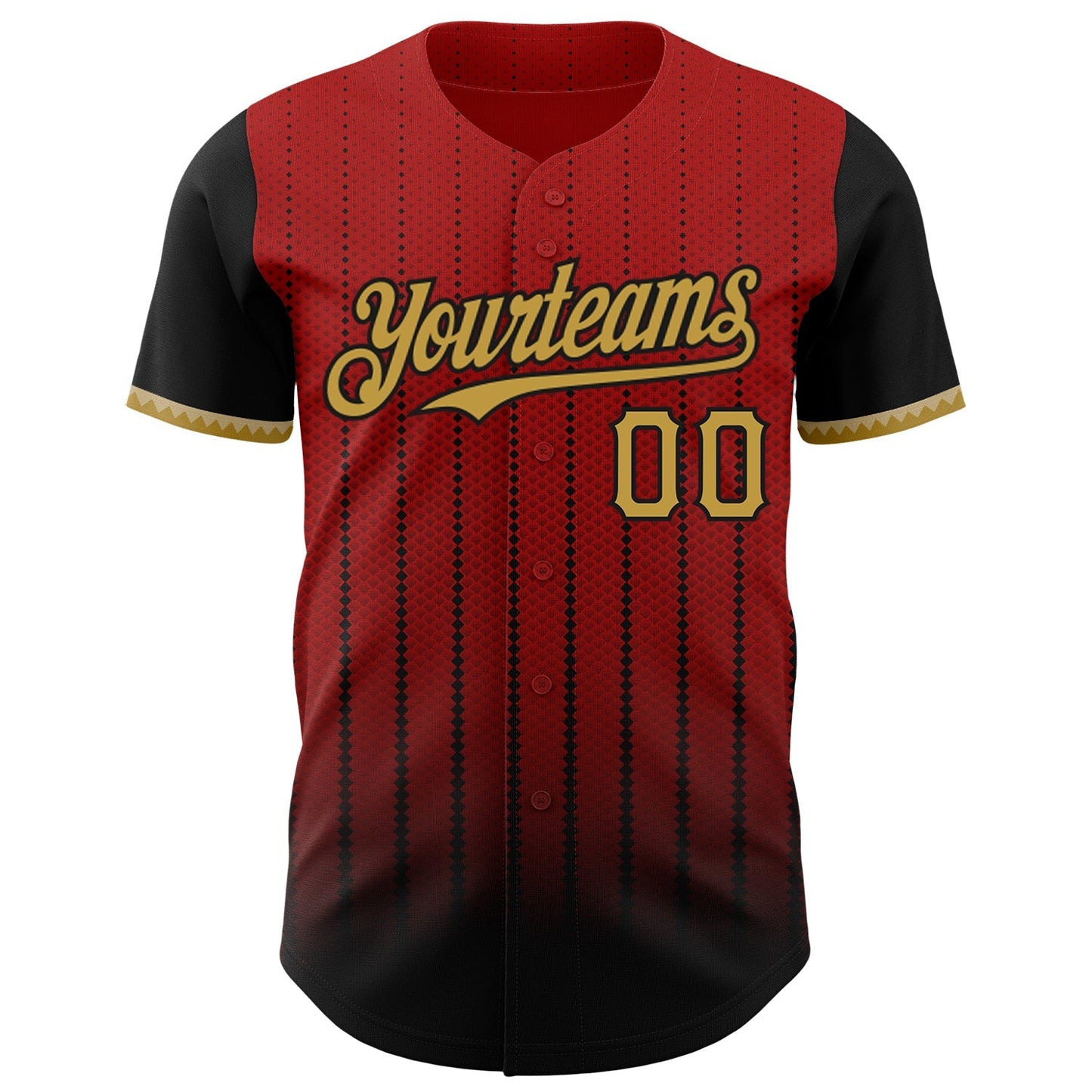 Custom Red Old Gold-Black 3D Pattern Design Gradient Geometric Shape Authentic Baseball Jersey baseball jersey product view 2