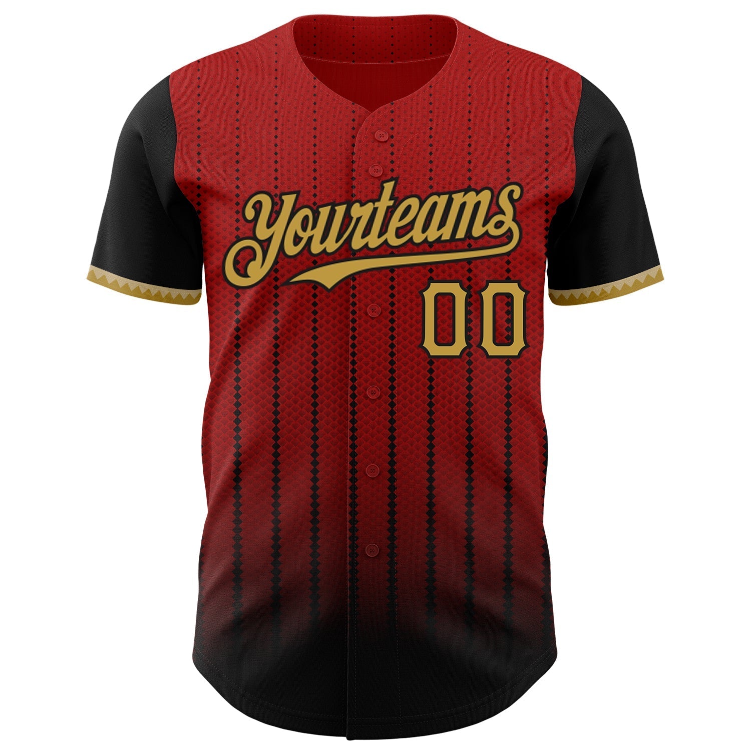 Custom Red Old Gold-Black 3D Pattern Design Gradient Geometric Shape Authentic Baseball Jersey baseball jersey product view 2