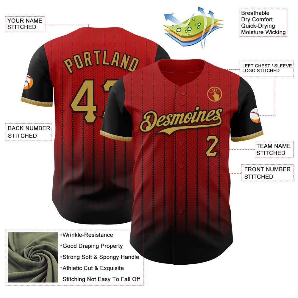 Custom Red Old Gold-Black 3D Pattern Design Gradient Geometric Shape Authentic Baseball Jersey baseball jersey product view 3