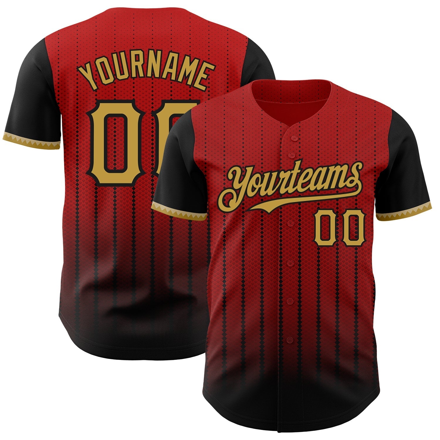 Custom Red Old Gold-Black 3D Pattern Design Gradient Geometric Shape Authentic Baseball Jersey baseball jersey product view 1