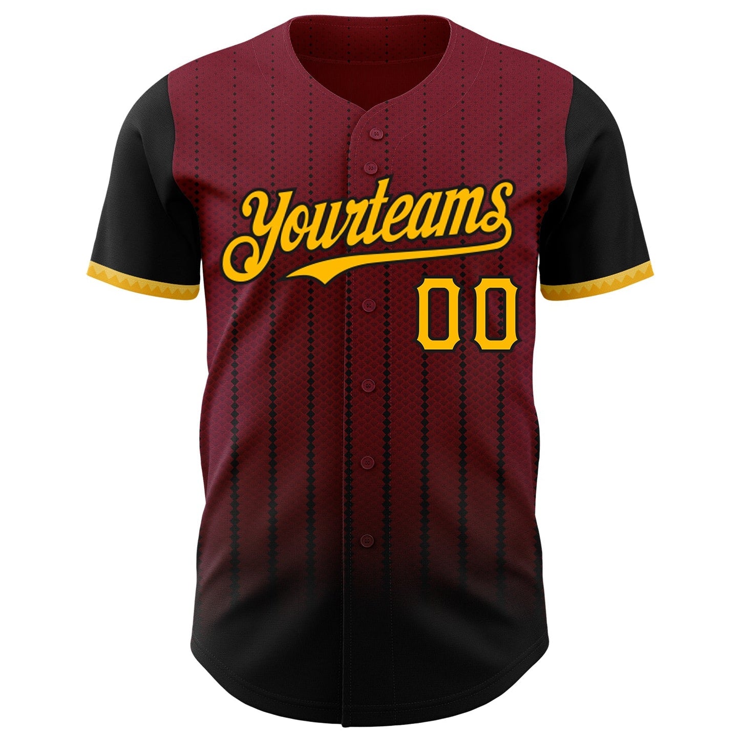 Custom Crimson Gold-Black 3D Pattern Design Gradient Geometric Shape Authentic Baseball Jersey baseball jersey product view 2