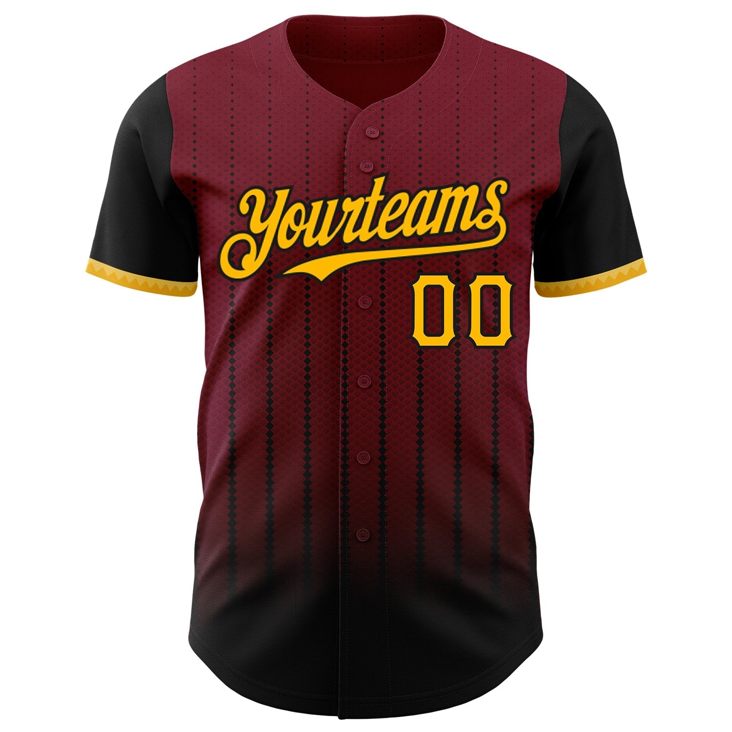 Custom Crimson Gold-Black 3D Pattern Design Gradient Geometric Shape Authentic Baseball Jersey baseball jersey product view 2