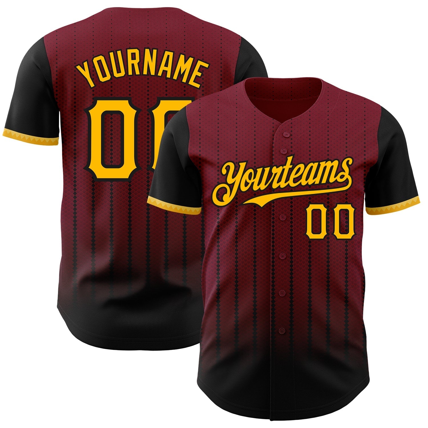 Custom Crimson Gold-Black 3D Pattern Design Gradient Geometric Shape Authentic Baseball Jersey baseball jersey product view 1
