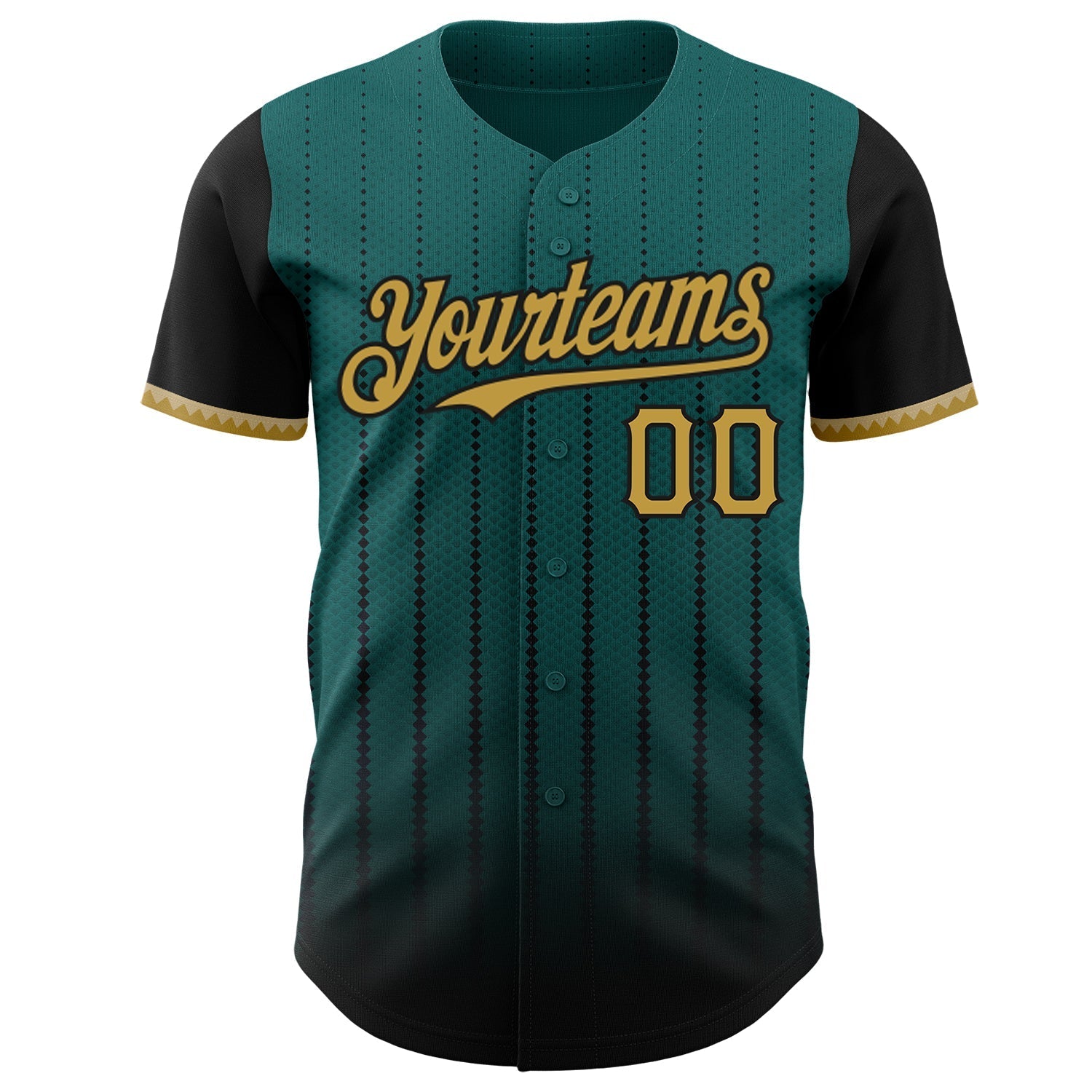 Custom Teal Old Gold-Black 3D Pattern Design Gradient Geometric Shape Authentic Baseball Jersey baseball jersey product view 2