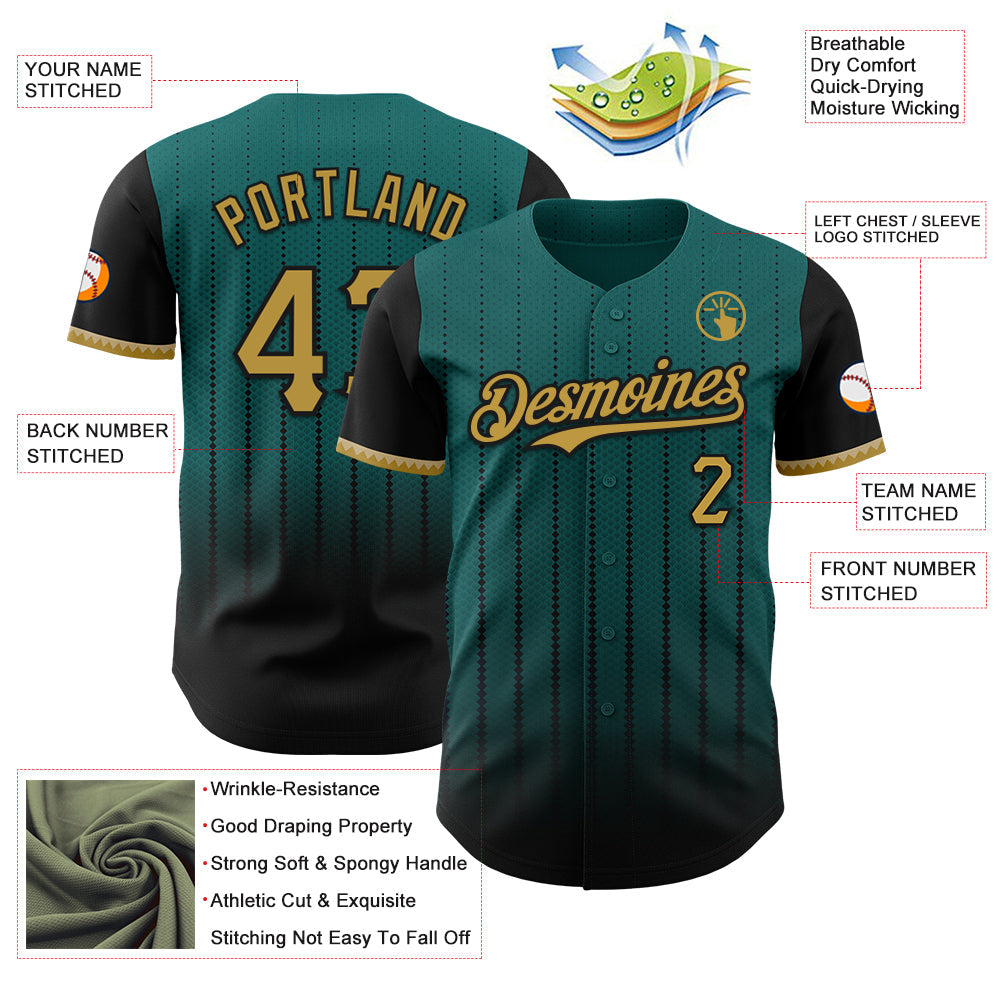 Custom Teal Old Gold-Black 3D Pattern Design Gradient Geometric Shape Authentic Baseball Jersey baseball jersey product view 3