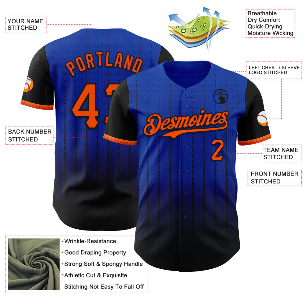 Custom Thunder Blue Orange-Black 3D Pattern Design Gradient Geometric Shape Authentic Baseball Jersey baseball jersey product view 3