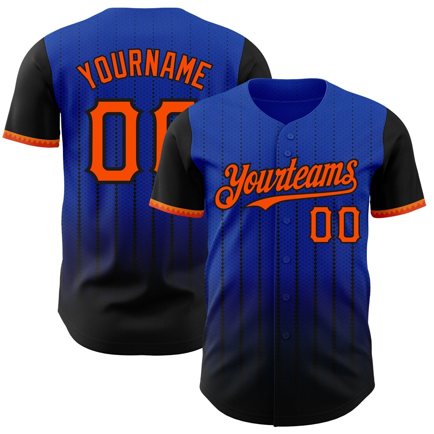 Custom Thunder Blue Orange-Black 3D Pattern Design Gradient Geometric Shape Authentic Baseball Jersey baseball jersey product view 1