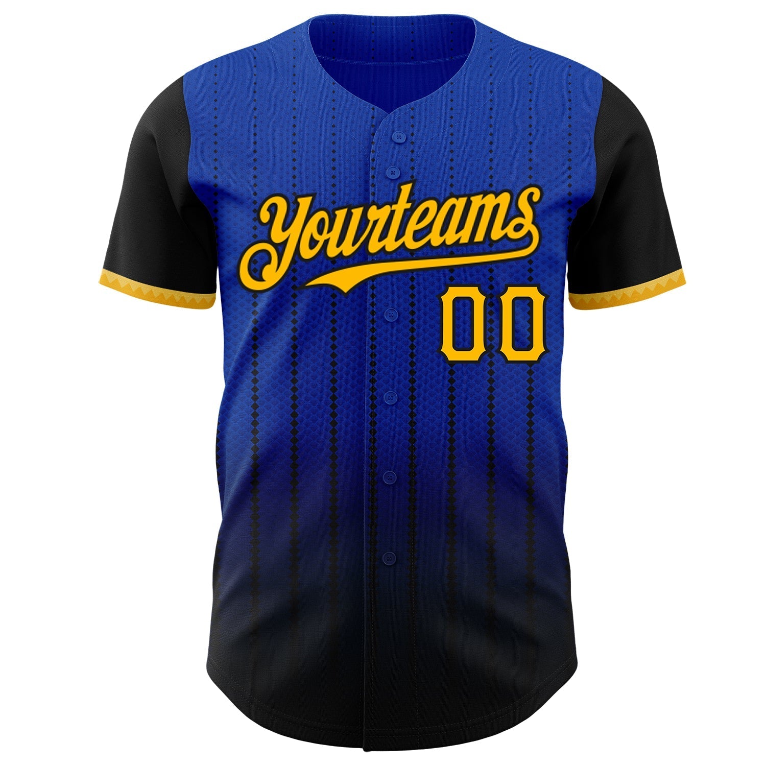 Custom Thunder Blue Gold-Black 3D Pattern Design Gradient Geometric Shape Authentic Baseball Jersey baseball jersey product view 2