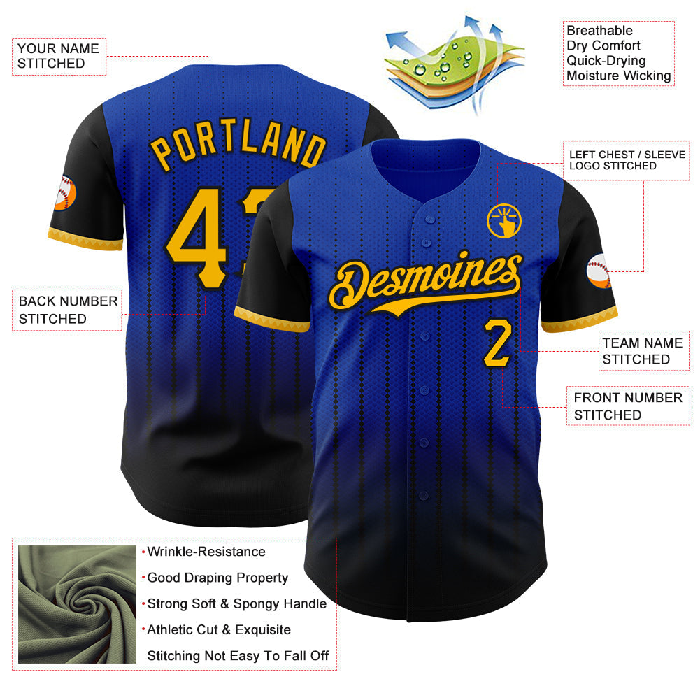 Custom Thunder Blue Gold-Black 3D Pattern Design Gradient Geometric Shape Authentic Baseball Jersey baseball jersey product view 3