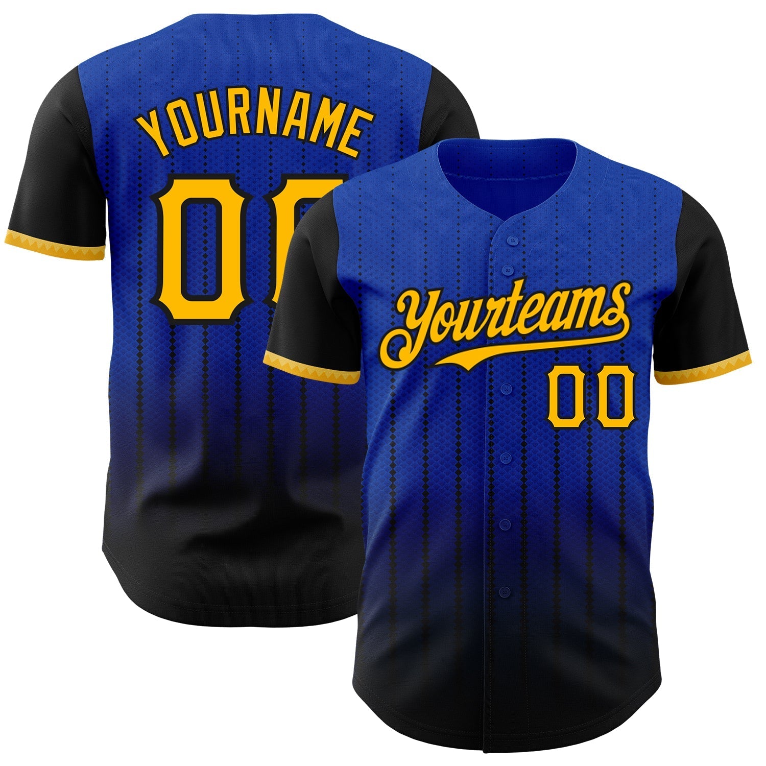 Custom Thunder Blue Gold-Black 3D Pattern Design Gradient Geometric Shape Authentic Baseball Jersey baseball jersey product view 1