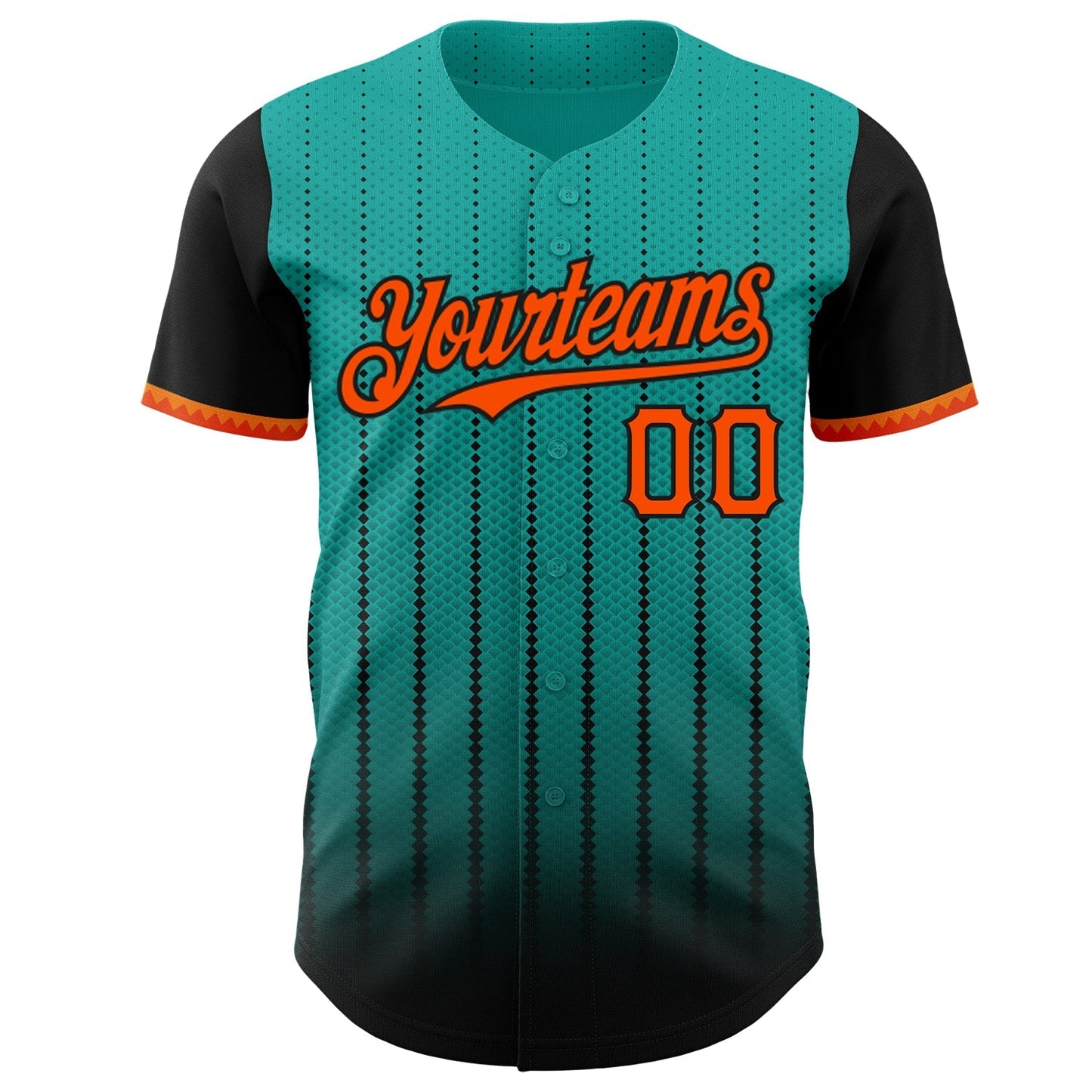 Custom Aqua Orange-Black 3D Pattern Design Gradient Geometric Shape Authentic Baseball Jersey baseball jersey product view 2