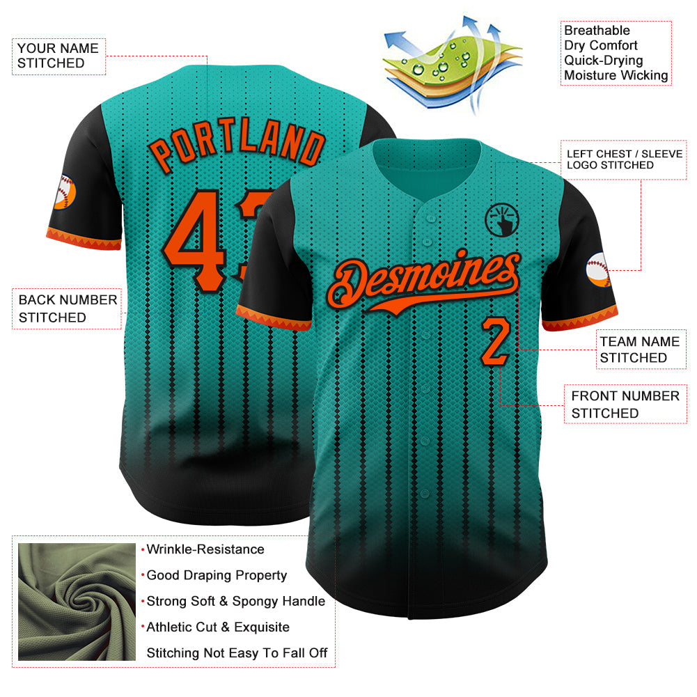 Custom Aqua Orange-Black 3D Pattern Design Gradient Geometric Shape Authentic Baseball Jersey baseball jersey product view 3