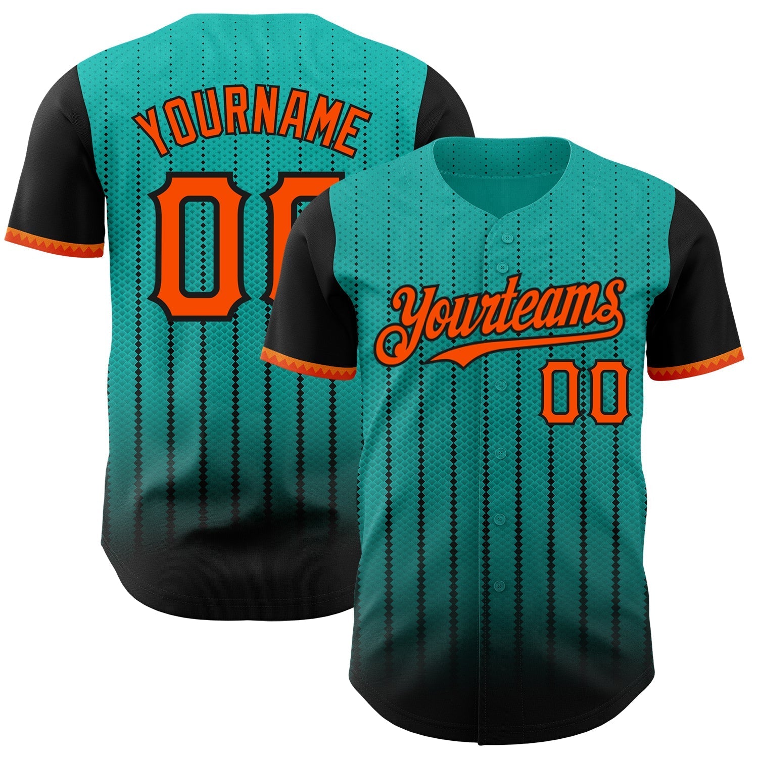 Custom Aqua Orange-Black 3D Pattern Design Gradient Geometric Shape Authentic Baseball Jersey baseball jersey product view 1