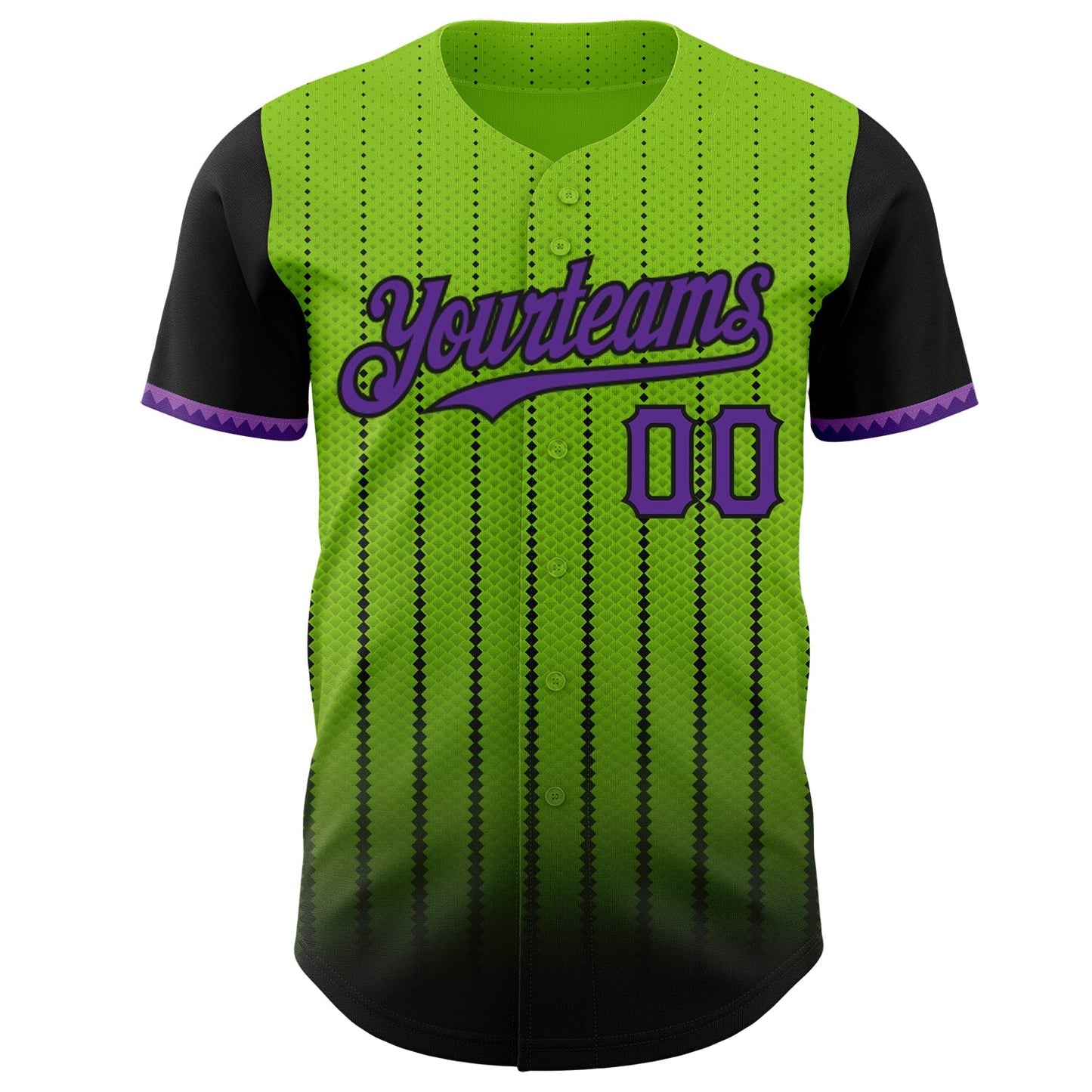 Custom Neon Green Purple-Black 3D Pattern Design Gradient Geometric Shape Authentic Baseball Jersey baseball jersey product view 2