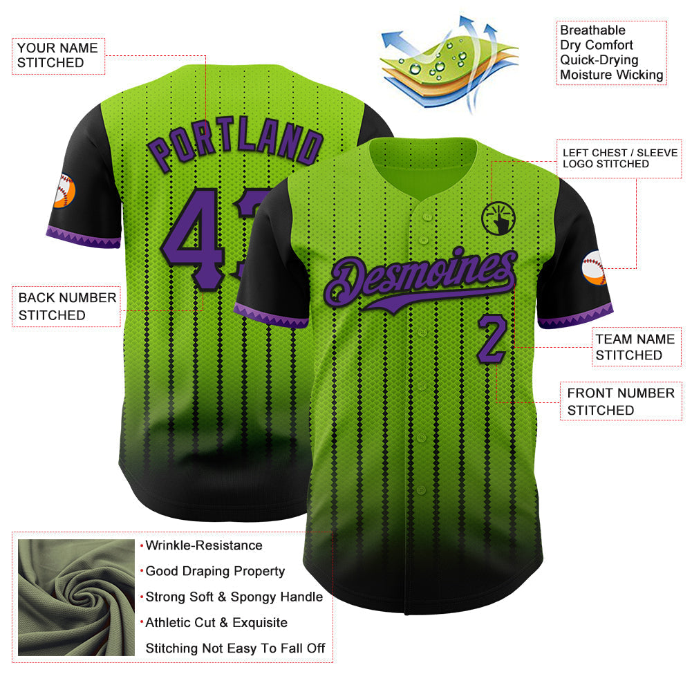 Custom Neon Green Purple-Black 3D Pattern Design Gradient Geometric Shape Authentic Baseball Jersey baseball jersey product view 3