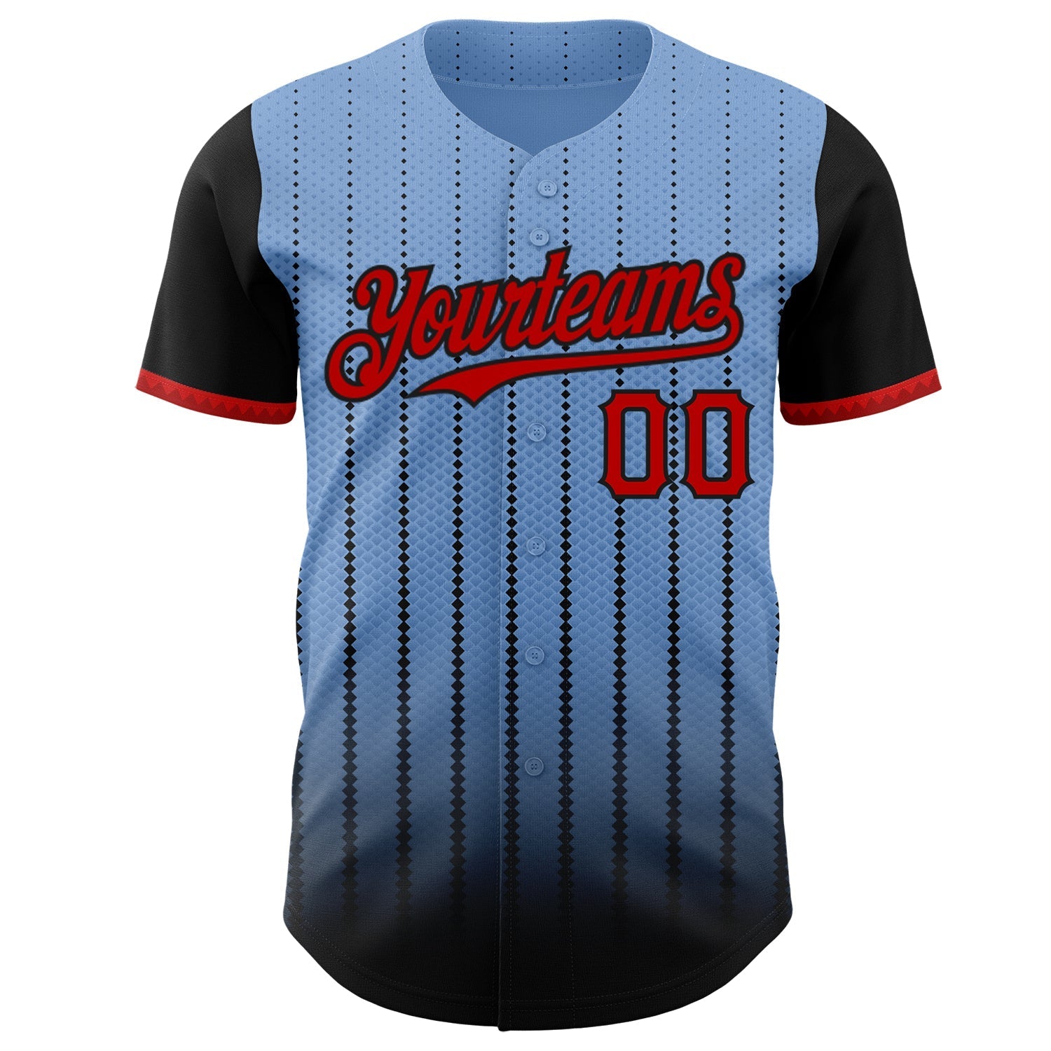 Custom Light Blue Red-Black 3D Pattern Design Gradient Geometric Shape Authentic Baseball Jersey baseball jersey product view 2